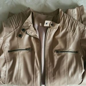 NWOT Tan Faux Leather Jacket with detachable hood